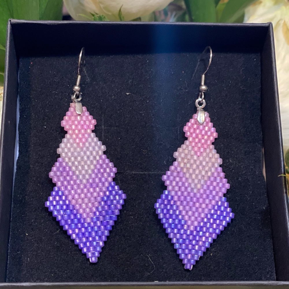 Pink and Purple Geometric Beaded Earrings